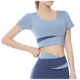 thumbnail image 1 of IWRICH Women's Short Sleeve Yoga Crop Tops Lightweight Slim Fit Stretchy Workout Shirts Casual Running Cute Basic Tank tops Blue M, 1 of 5