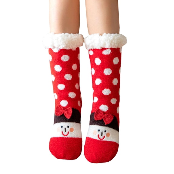 IWRICH Women's Slipper Fuzzy Socks Winter Thermal Cozy Warm Lined Non Fluffy Thick Soft Sleep Cabin Socks Red