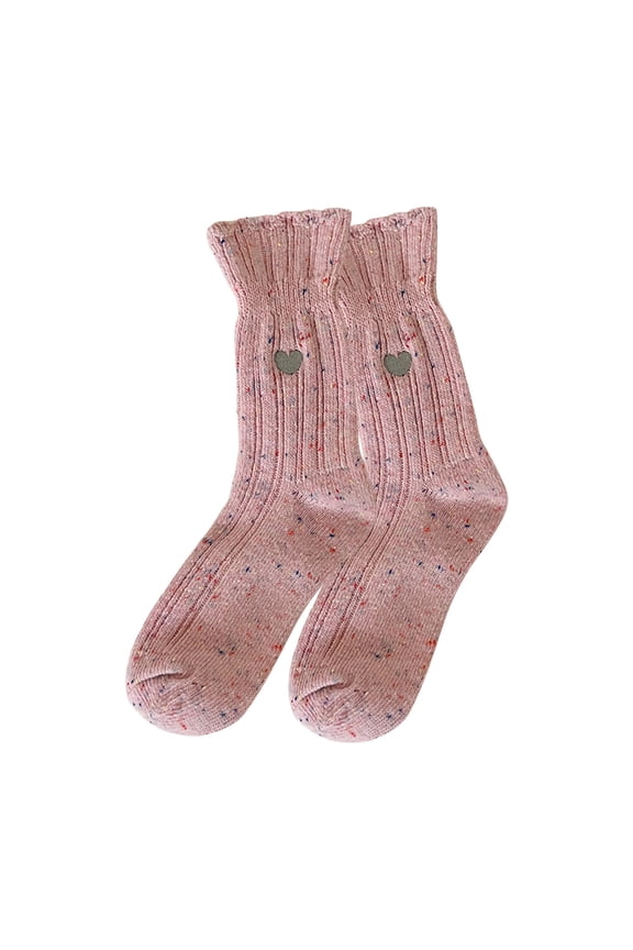 Women's Sneaker Socks Heart Embroidered Wool Sock Ruffle Wool Cotton Warm Slouch Socks Pink