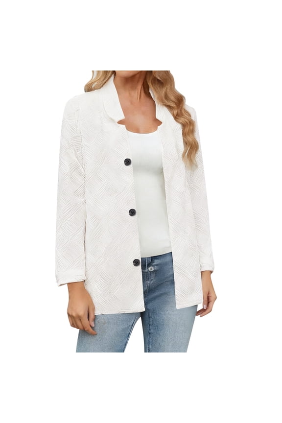 Women's Solid Color Long Sleeve Open Front Coat Business Casual Work Twill Blazer Jacket with Pocket White XXL