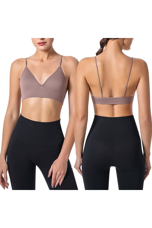 Women's Sports Bras Adjustable Deep V Neck Bras Wireless Spaghetti Strap Criss Cross Padded Low Support Bras B L