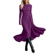 knee length dresses for ladies Pinkblush Purple Chiffon Long Sleeve Pleated Maternity Maxi Dress Medium main image 1