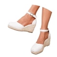 thumbnail image 1 of IWRICH Women's Squared Closed Toe Wedges Espadrilles Sandals Platform Ankle Strap Beach Sandals White 6, 1 of 9