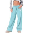 thumbnail image 1 of IWRICH Women's Straight Wide Leg Sweatpants Causal Drawstring High Waist Baggy Pants with Pockets Light Blue M, 1 of 4