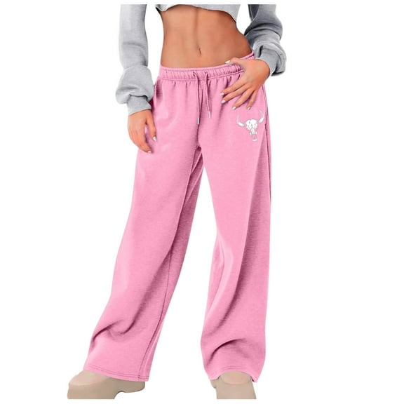 IWRICH Women's Straight Wide Leg Sweatpants Causal Drawstring High Waist Baggy Pants with Pockets Pink S
