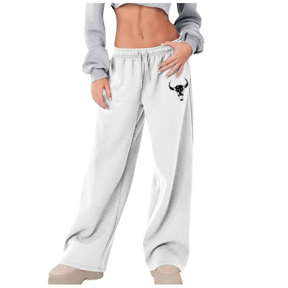 IWRICH Women's Straight Wide Leg Sweatpants Causal Drawstring High Waist Baggy Pants with Pockets White S