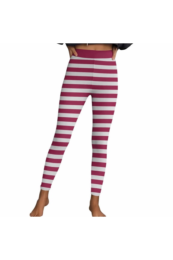Women's Striped Tights High Waisted Ankle Length Leggings Stretchy Soft Running Yoga Pants Light Purple S
