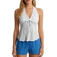 thumbnail image 1 of IWRICH Women's Summer Flowy Halter Top Cute Beach Tank Tops Going out Sleeveless Deep V-Neck for Concert Vacation Party White S, 1 of 5