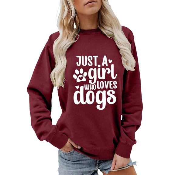 IWRICH Women's Sweatshirt Just a Girl Who Loves Dogs Long Sleeve Crew Neck Graphic Pullover Dog Mom Parents Casual Tops 01-Black 130