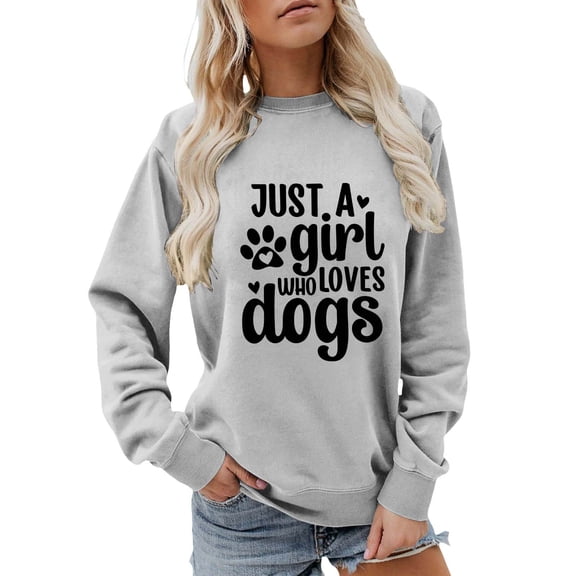 IWRICH Women's Sweatshirt Just a Girl Who Loves Dogs Long Sleeve Crew Neck Graphic Pullover Dog Mom Parents Casual Tops Yellow 140