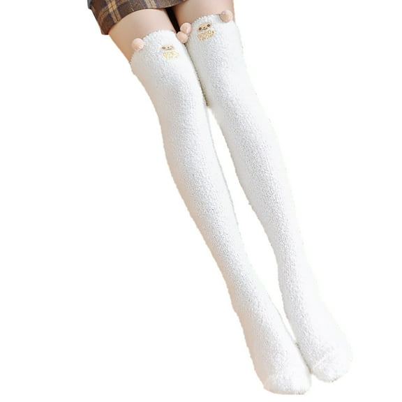 IWRICH Women's Thigh High Fuzzy Socks Cute over the Knee Stockings Winter Warm Stripe Leg Warmers F