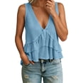 thumbnail image 1 of IWRICH Women's V Neck Ruffle Tank Tops Sleeveless Flowy Tiered Peplum Blouse Casual Summer Loose Fit Swing Cami Shirts Blue S, 1 of 5