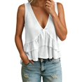 thumbnail image 1 of IWRICH Women's V Neck Ruffle Tank Tops Sleeveless Flowy Tiered Peplum Blouse Casual Summer Loose Fit Swing Cami Shirts White XL, 1 of 5
