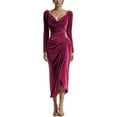 thumbnail image 1 of IWRICH Women's V Neck Wrap Velvet Long Sleeve Elegant Bodycon Ruched Party Maxi Dress Red XL, 1 of 5