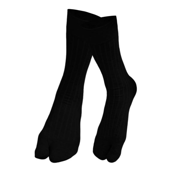 IWRICH Women's Vertical Stripe Split Toe Socks Japanese Comfortable Breathable Soft Middle Tube Stack Socks Black