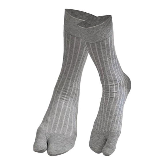 IWRICH Women's Vertical Stripe Split Toe Socks Japanese Comfortable Breathable Soft Middle Tube Stack Socks Light Gray