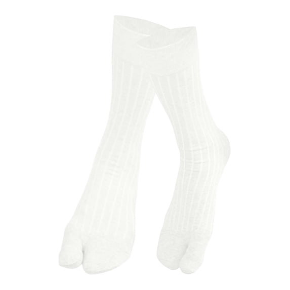 IWRICH Women's Vertical Stripe Split Toe Socks Japanese Comfortable Breathable Soft Middle Tube Stack Socks White