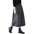 thumbnail image 1 of IWRICH Women's Vintage Plaid Pleated Wool Skirt Elastic Waist A-Line Midi Long Swing Skirt with Pockets Grey L, 1 of 9