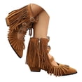 thumbnail image 1 of IWRICH Women's Western Fringe Flat Booties Cowboy Pointed Toe Ankle Boots Cut out Adjustable Buckle Casual Daily Wear Brown 6.5, 1 of 9