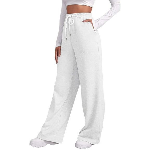 IWRICH Women's Wide Leg Sweatpants High Waisted Baggy Interior Drawstring Sweatpants Straight Leg Sweat Pants White XL