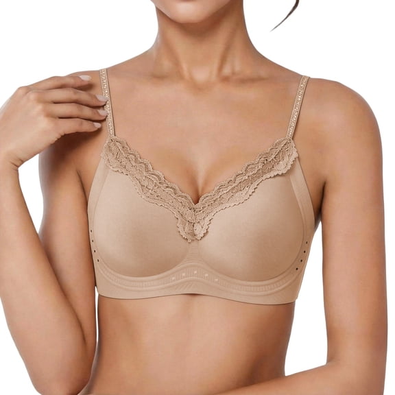 IWRICH Women's Wireless Push up Bra with Cool Sheer Straps Soft Support Seamless Wear Breathable Bralettes Khaki XL