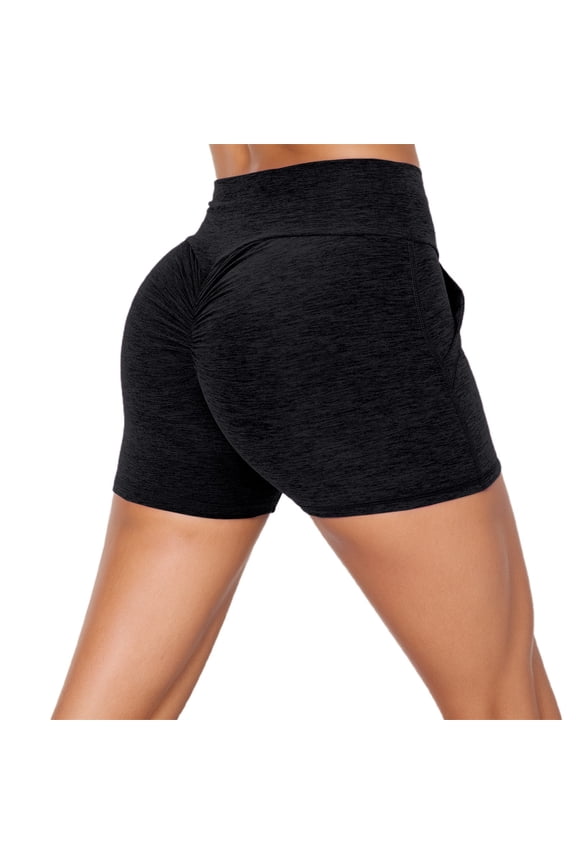 Women's Workout Impact Lifting Shorts Scrunch Lifting Gym Seamless Booty Biker Leggings with Pockets Black S