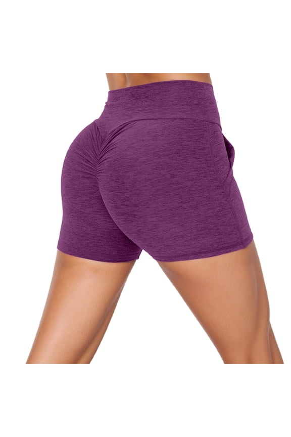 Women's Workout Impact Lifting Shorts Scrunch Lifting Gym Seamless Booty Biker Leggings with Pockets Purple S