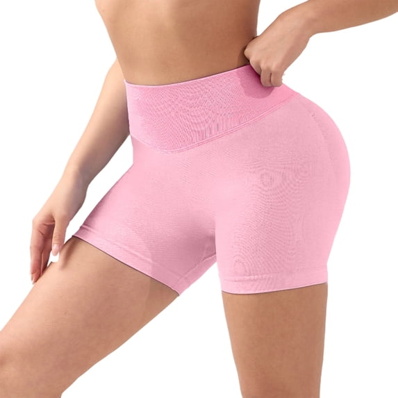 IWRICH Women's Workout Impact Shorts Scrunch Lifting Gym Seamless Booty Biker Shorts High Waisted Tummy Control Yoga Shorts Pink XL