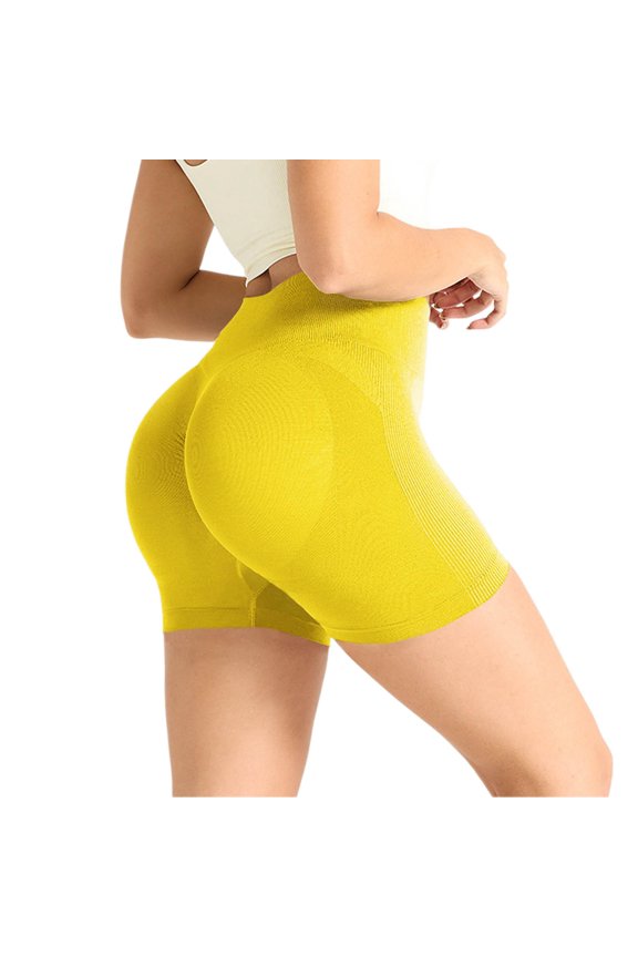 Women's Workout Impact Shorts Scrunch Lifting Tummy Control Gym Shorts Comfy Running Seamless Booty Biker Shorts Yellow XL