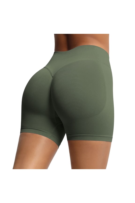 Women's Workout Seamless Scrunch Lifting Shorts High Waisted Tummy Control Fitness Gym Yoga Shorts Army Green XS