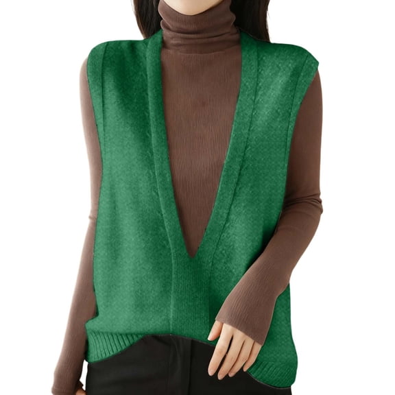 IWRICH Womens Deep V Neck Sweater Vest Casual Knitted Tank Tops Sleeveless Sweater Ribbed Pullover Knitwear Green M
