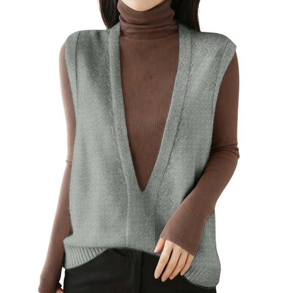 IWRICH Womens Deep V Neck Sweater Vest Casual Knitted Tank Tops Sleeveless Sweater Ribbed Pullover Knitwear Grey M