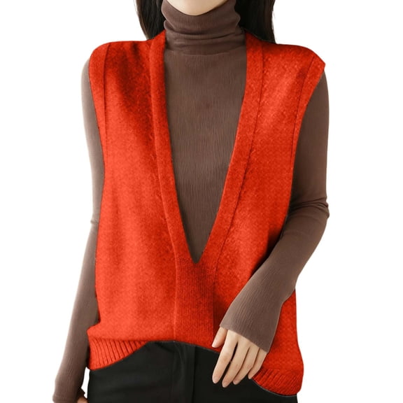 IWRICH Womens Deep V Neck Sweater Vest Casual Knitted Tank Tops Sleeveless Sweater Ribbed Pullover Knitwear Red XL