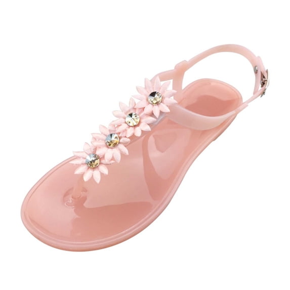 IWRICH Womens Fashion Flip Flops Sandals Summer T-Strap Flats Beach Walking Comfort Shoes Pink 6.5