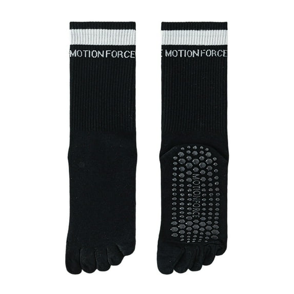 IWRICH Yoga Pilates Toe Socks with Grips for Women Non Slip Cushioned Crew Socks Mid Calf Socks Black
