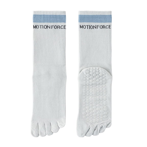 IWRICH Yoga Pilates Toe Socks with Grips for Women Non Cushioned Crew Socks Mid Calf Socks Grey