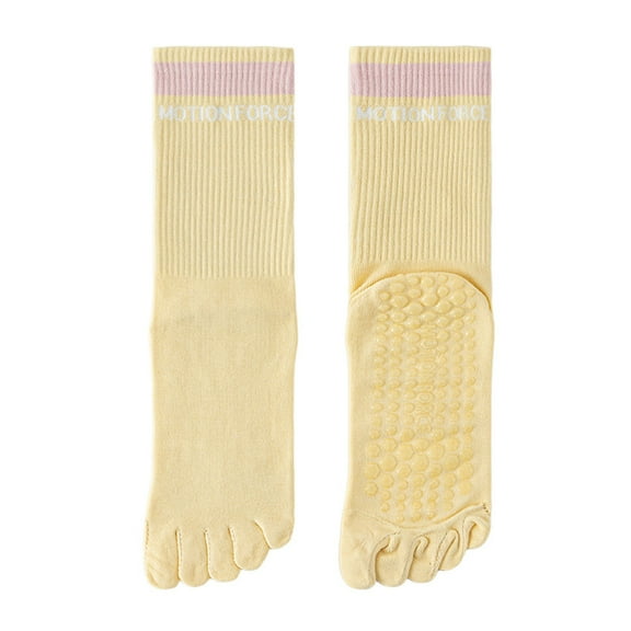 IWRICH Yoga Pilates Toe Socks with Grips for Women Non Cushioned Crew Socks Mid Calf Socks Yellow