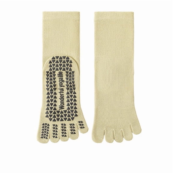 IWRICH Yoga Pilates Toe Socks with Grips for Women Non Solid Colored Cushioned Mid Calf Crew Socks Green