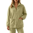 thumbnail image 1 of IWRICH Zip up Home Wear for Women Fuzzy Warm Thermal Jackets Reversible Cozy Lined Winter Outerwear with Pockets Army Green L, 1 of 5