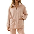 thumbnail image 1 of IWRICH Zip up Home Wear for Women Fuzzy Warm Thermal Jackets Reversible Cozy Lined Winter Outerwear with Pockets Pink L, 1 of 5