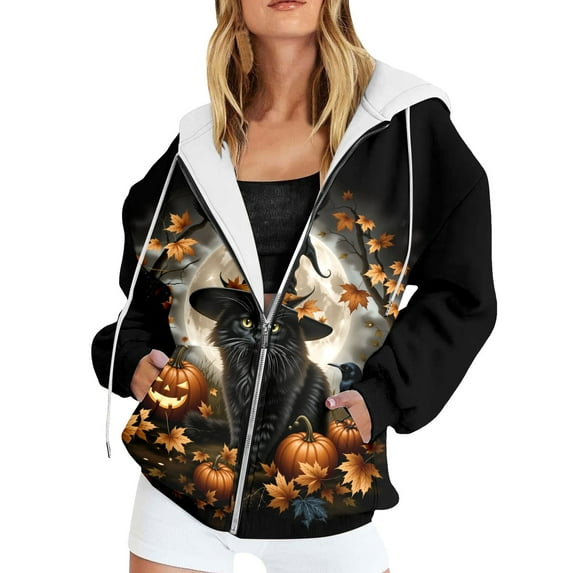 IWRICH Zip up Hoodie Fall Sweatshirts for Women Oversized Jacket Fall Clothes for Women Black2 XXXXL