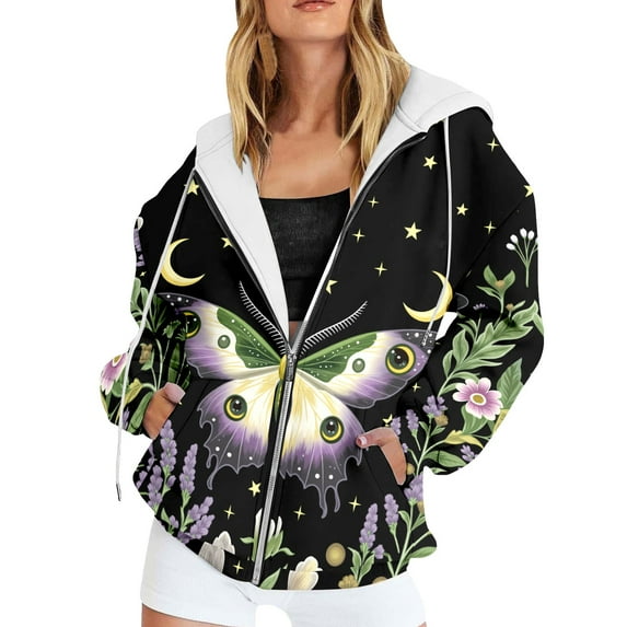 IWRICH Zip up Hoodie Fall Sweatshirts for Women Oversized Jacket Fall Clothes for Women Black3 XXL