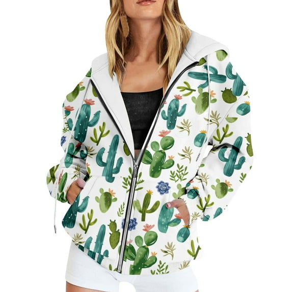 IWRICH Zip up Hoodie Fall Sweatshirts for Women Oversized Jacket Fall Clothes for Women White XS