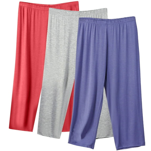 IWRUHZY 3pc Plus Size Capris for Women Thin Wide Leg Causal Sports Cropped Pants Solid Color Basic Trousers