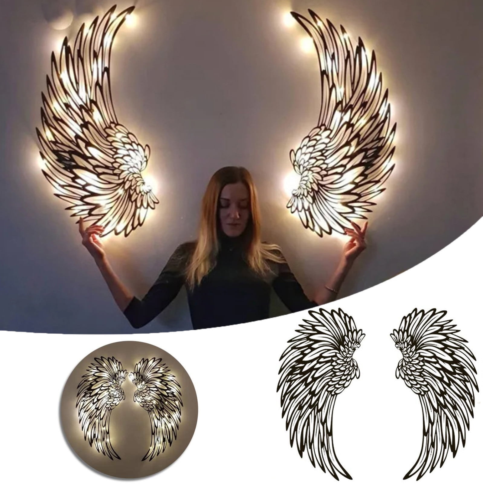IWRUHZY Black Angel Metal Wall Art with LED Lights,Large Metal Angel