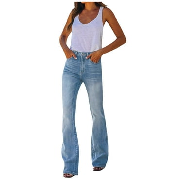 IWRUHZY Flare Jeans for Women High Waist Stretchy Bell Bottom Denim Pants Button Casual Trousers with Pockets