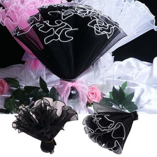 Flower Bouquet Wrapping Paper for Halloween Decoration with Pleated Semi  Transparent Courtyard Black Flower Wrapping Mesh Paper 