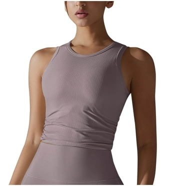 IWRUHZY Gym Tank Tops for Women Round Neck Sleeveless Workout Top Solid Color Yoga Sports Shirts