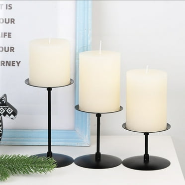 IWRUHZY Matte Black Iron Pillar Candle Holders - Set of 3 Candlestick Holders, Metal Candle Holder for Pillar & Taper, Table Mantle Fireplace Home Decor