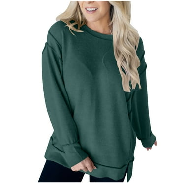 IWRUHZY Oversized Tops for Women Long Sleeve Crew Neck Tops Casual Solid Color Loose Comfy Blouses
